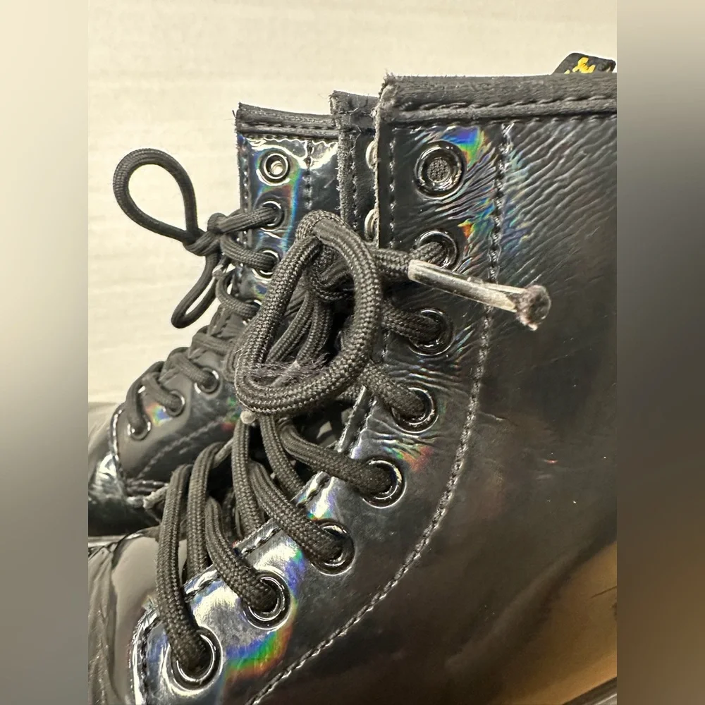 Dr. Martens Black Patent Leather Lace-Up & Side Zipper Boots Kids sz 1 US. EU 32